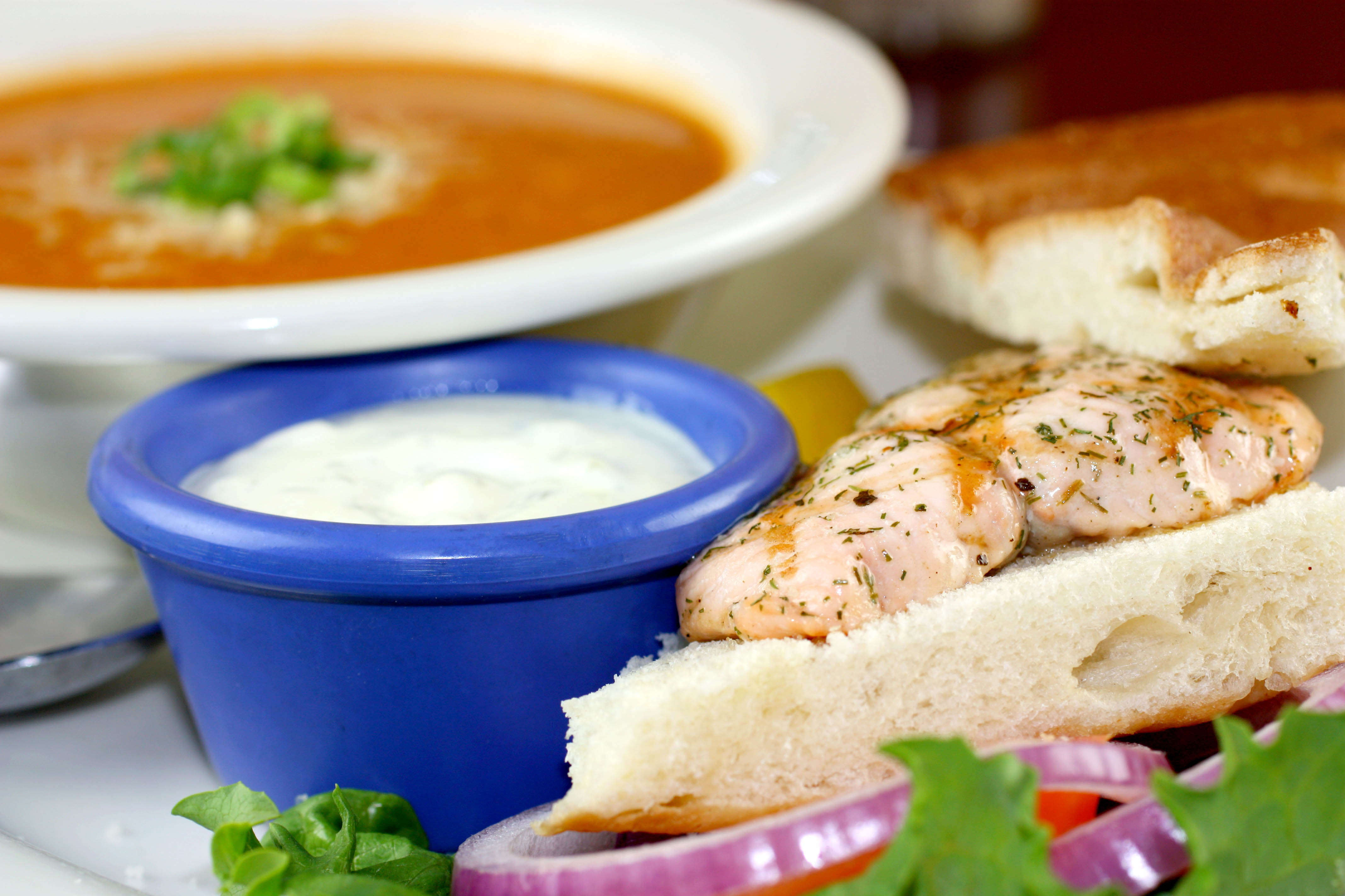 Soup and Half-Grilled Sandwich from Fresh Off The Hook Seafood Restaurant